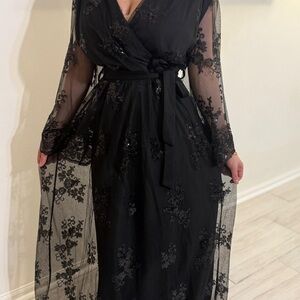 Elegant Black Sheer Floral Dress